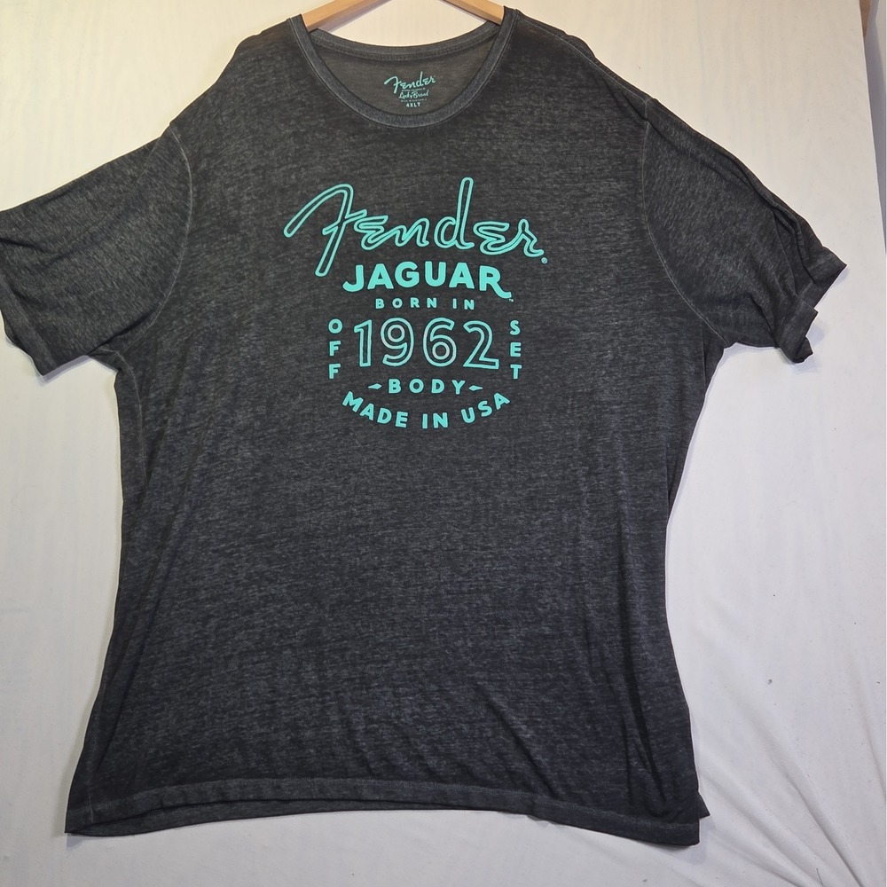 Fender Jaguar Lucky Brand 4XLT T Shirt 1962 Guitar Double Sided Graphic Big Tall